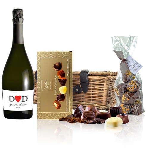 Personalised Prosecco - Heart Dad Label And Chocolates Hamper